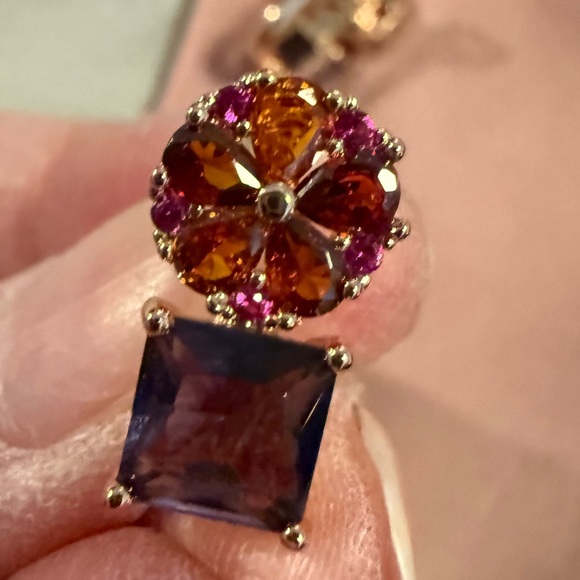 Swarovski Elements Gold Plated Purple and Pink Crystal Earrings - Picture 5 of 6